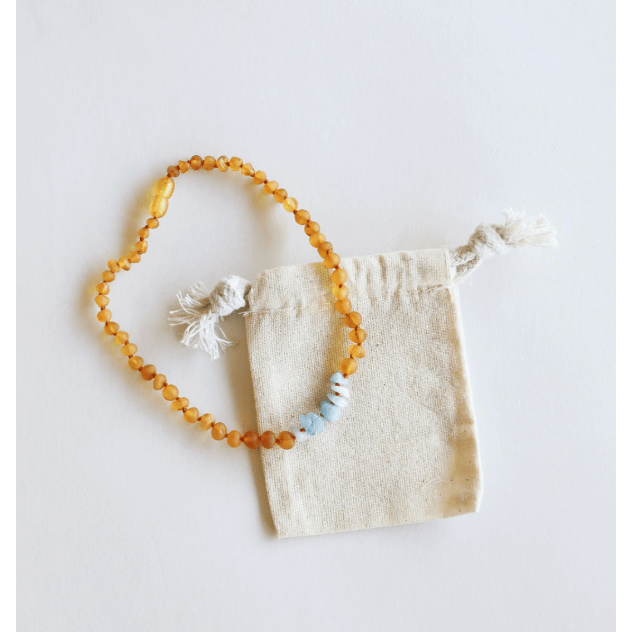 Canyonleaf Kids Raw Honey Amber + Raw Aquamarine Necklace