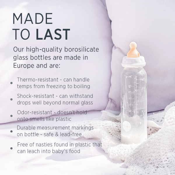 Hevea Standard Neck Glass Baby Bottles- 120ML/ 4oz, Two-Pack