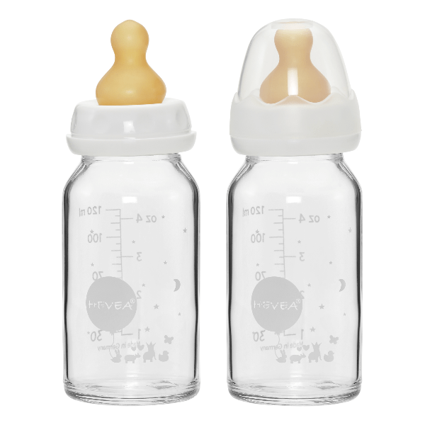 Hevea Standard Neck Glass Baby Bottles- 120ML/ 4oz, Two-Pack