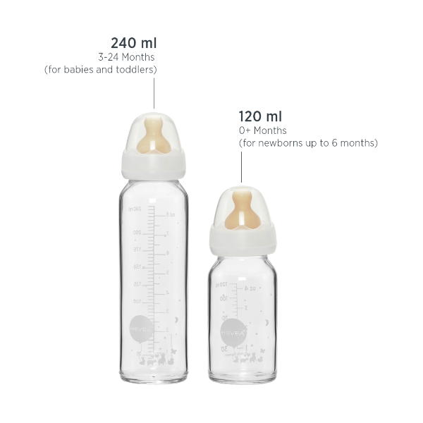 Hevea Standard Neck Glass Baby Bottles- 120ML/ 4oz, Two-Pack