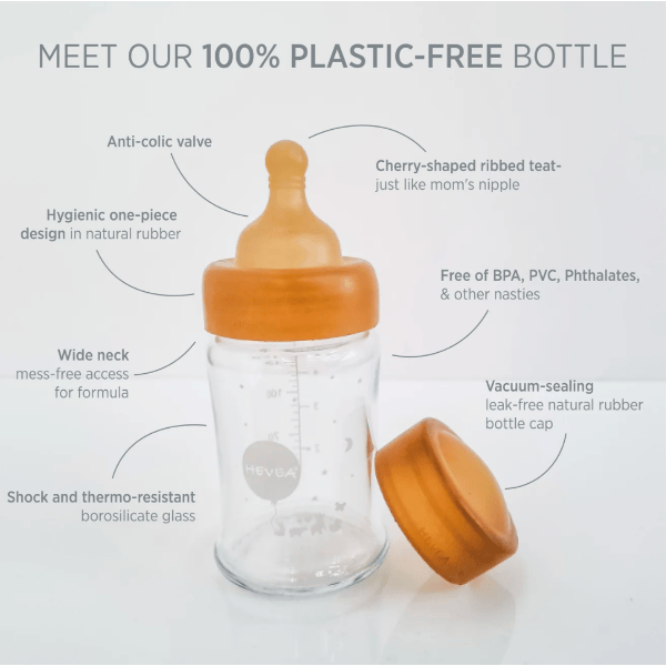 Hevea Wide Neck Baby Glass Bottles 250ml/8.5oz- Two-Pack