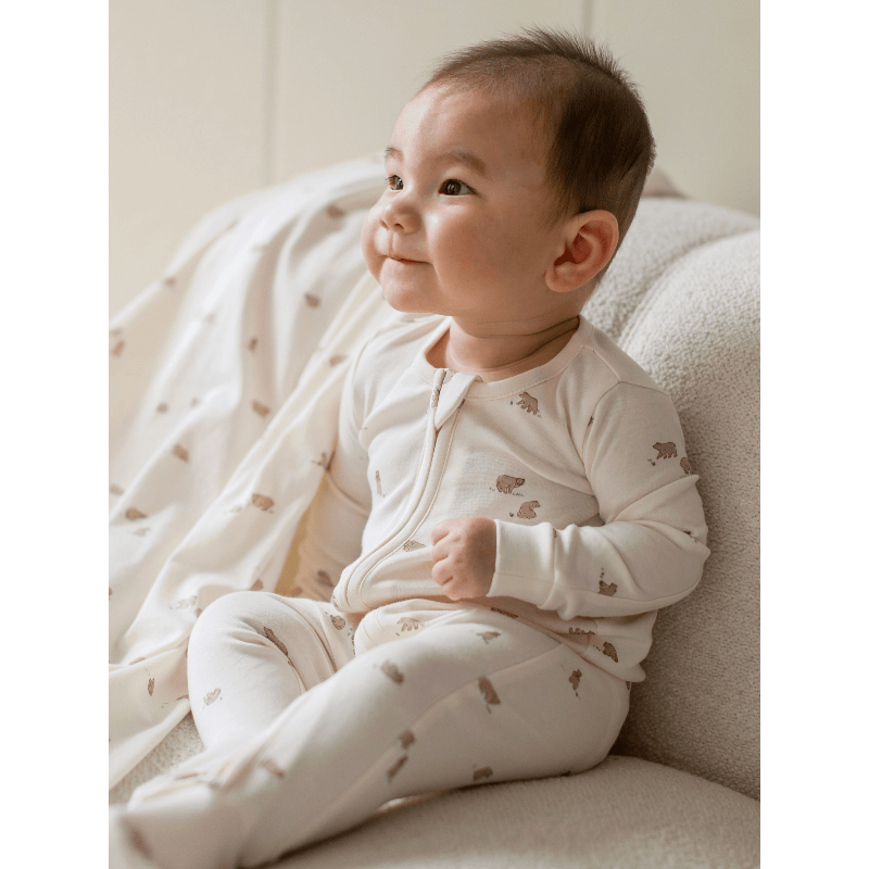Colored Organics Peyton Zipper Sleeper- Bear/Truffle + Thyme