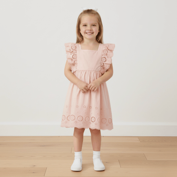 Makemake Organics Eyelet Flutter Dress- Blush