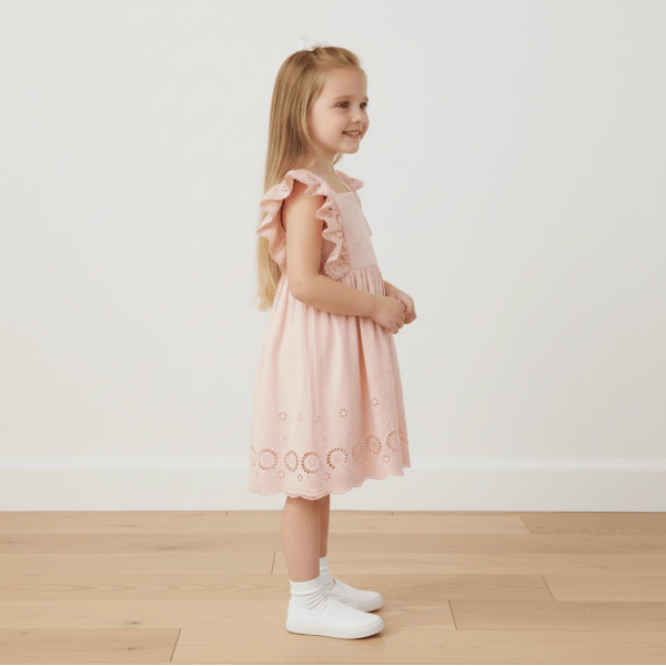 Makemake Organics Eyelet Flutter Dress- Blush