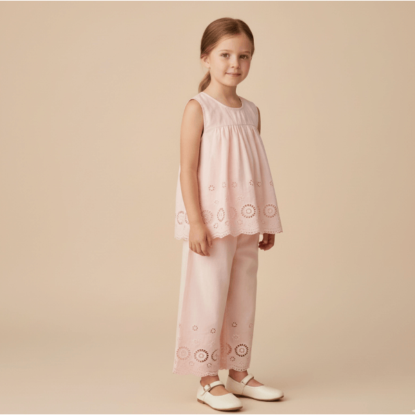 Makemake Organics Eyelet Top & Pants Set- Blush