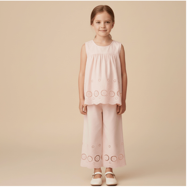 Makemake Organics Eyelet Top & Pants Set- Blush
