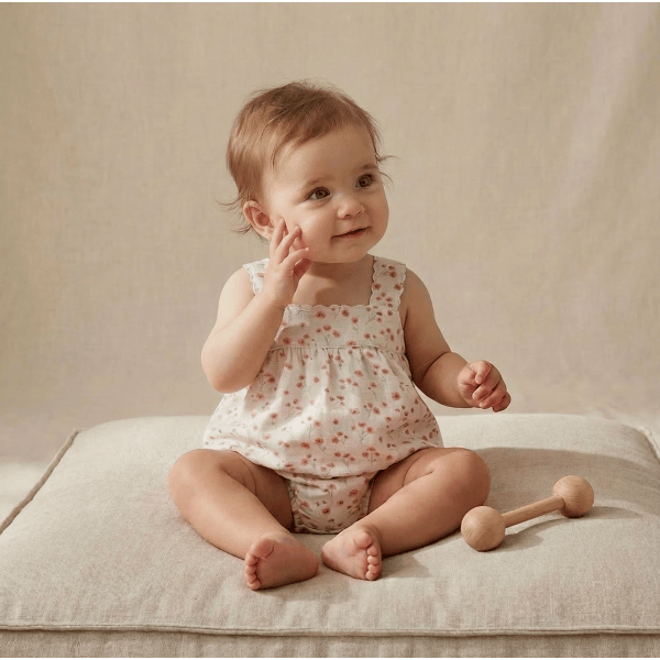 Makemake Organics Scalloped Top & Bloomers Set- Pink Bloom