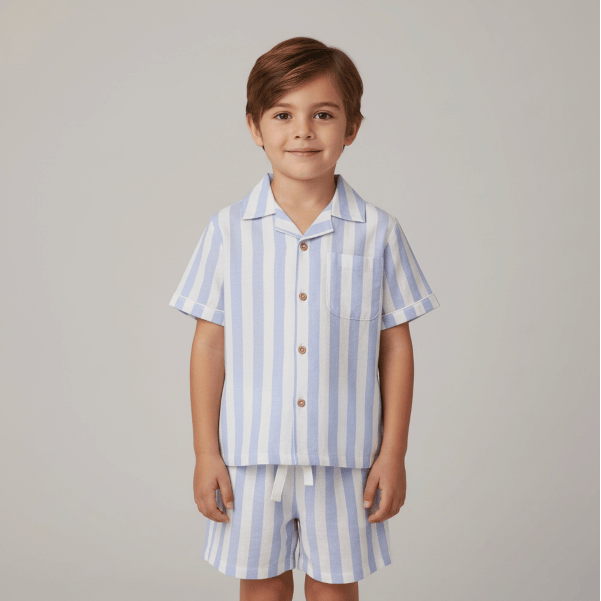 Makemake Organics- Shirt & Short Set- Blue Stripe