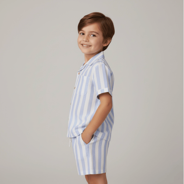 Makemake Organics- Shirt & Short Set- Blue Stripe