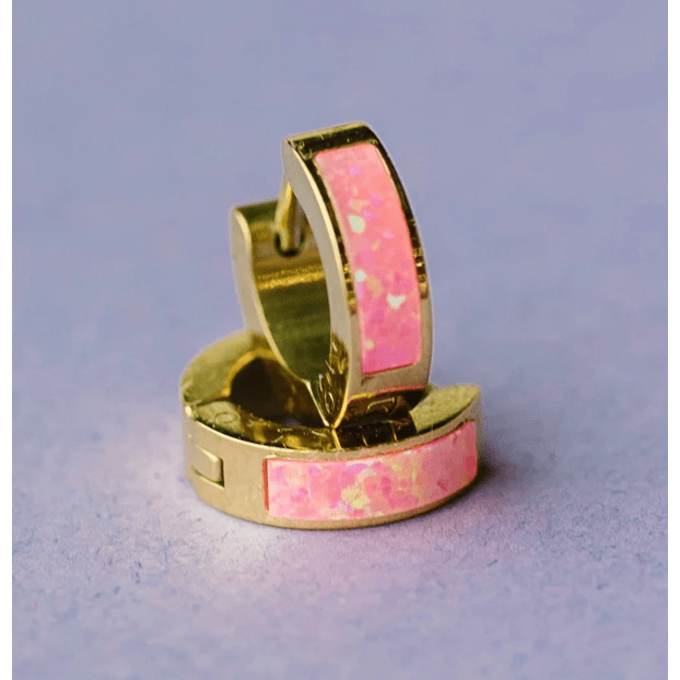 Pierced Co Opal Huggies- Neon Pink