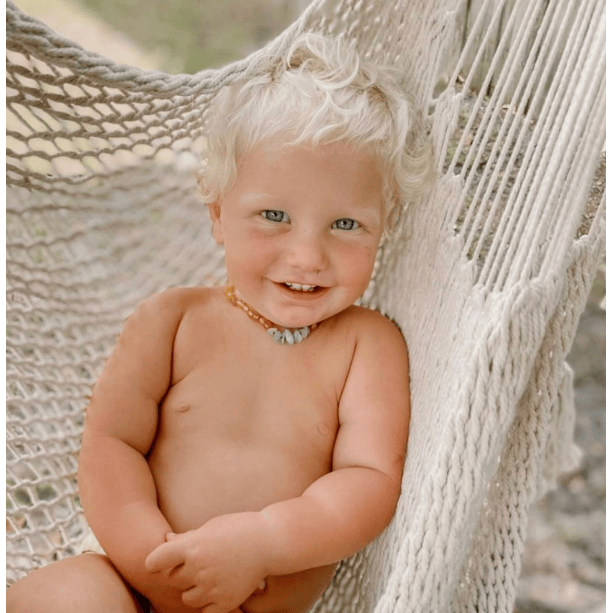 Canyonleaf Kids Raw Honey Amber + Raw Aquamarine Necklace
