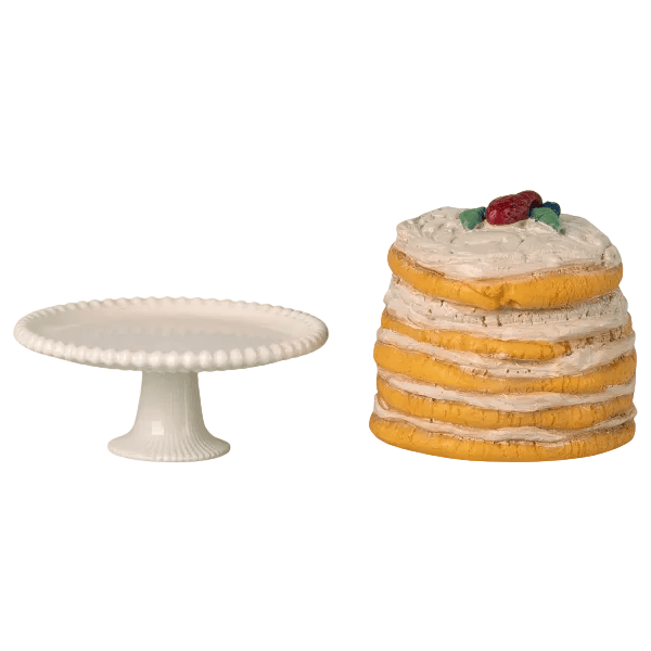Maileg Party Cake and Cake Stand, Mouse - Off White