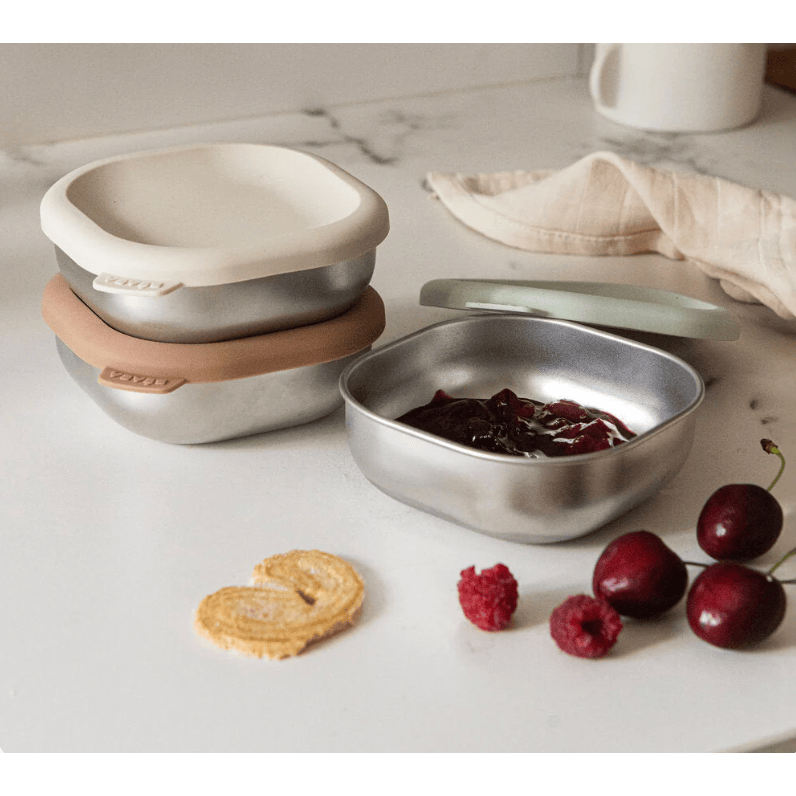 BEABA Stainless Steel Baby Bowls 3 Pack- Natural