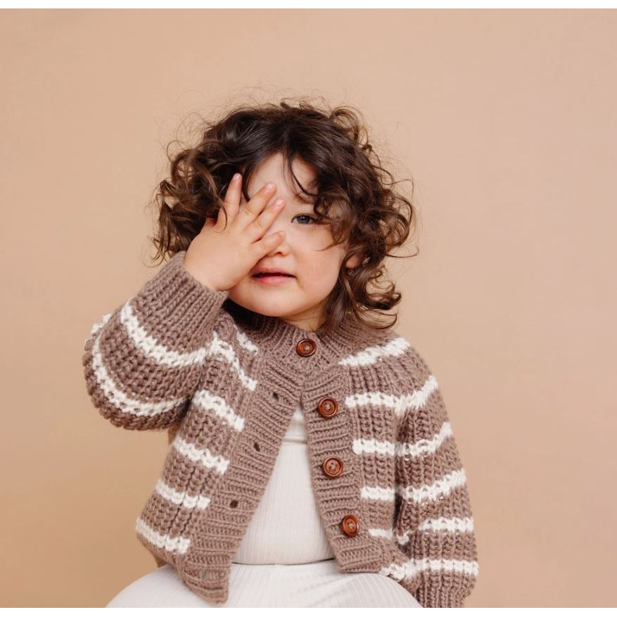 Blueberry Hill Rib Knit Stripe Cardigan, Tan