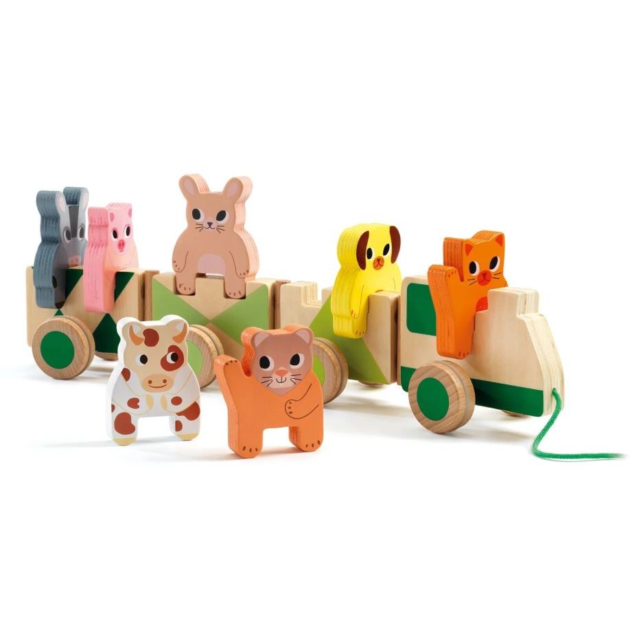Djeco- Trainimo Farm Wooden Pull-Along Activity Toy