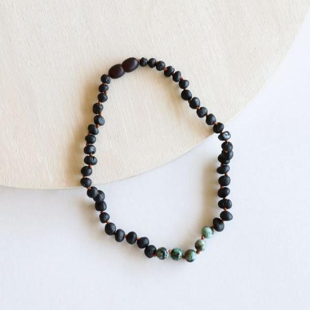 Canyonleaf Kids Raw Black Amber and Turquoise Jasper Necklace