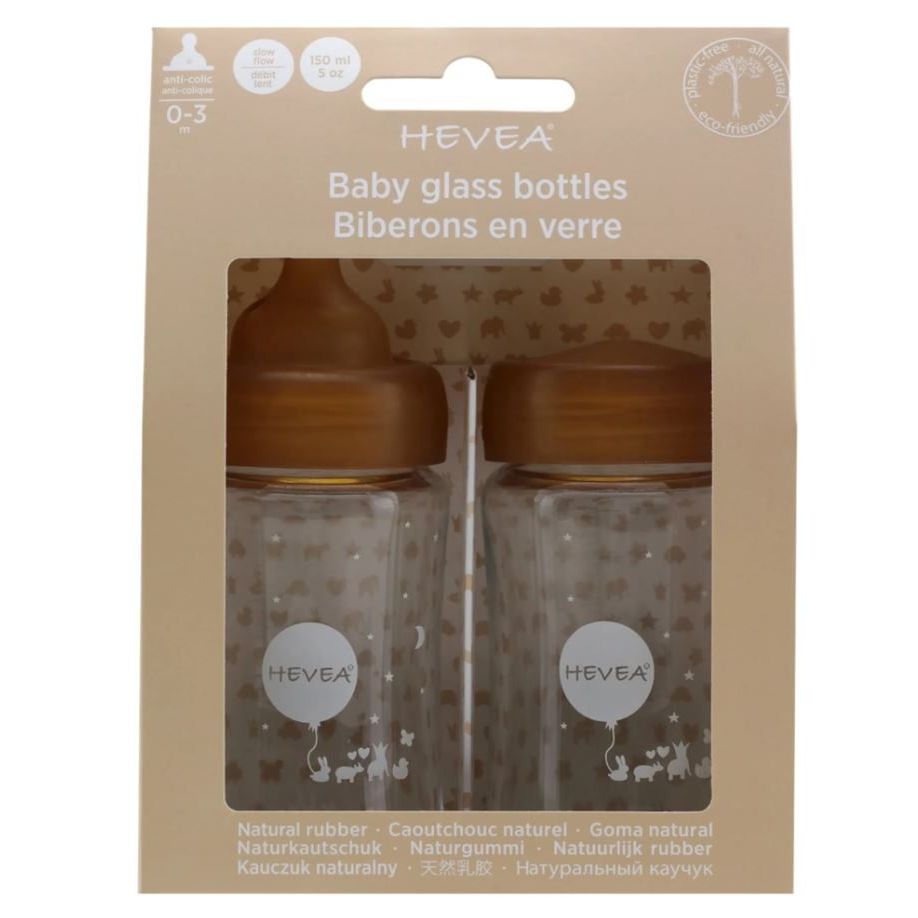 Hevea Wide Neck Baby Glass Bottles 150ml/5oz- Two-Pack