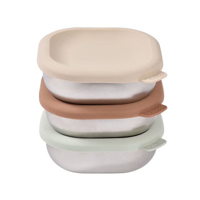 BEABA Stainless Steel Baby Bowls 3 Pack- Natural