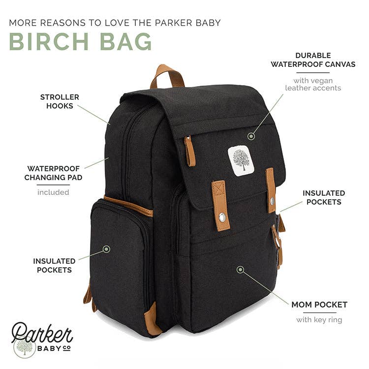 Parker Baby Company Birch Bag - Diaper Backpack in Black