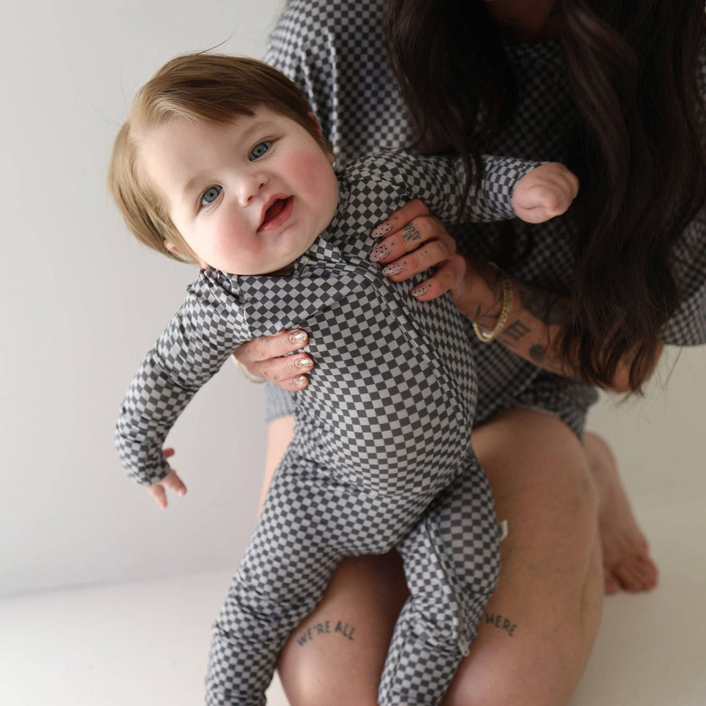 Forever French Baby Bamboo Zip Pajamas | Street Micro Check