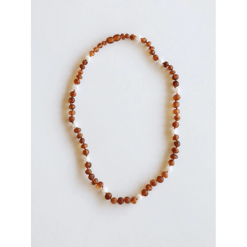 Canyonleaf Kids Raw Cognac Amber + Pearl Halo Necklace